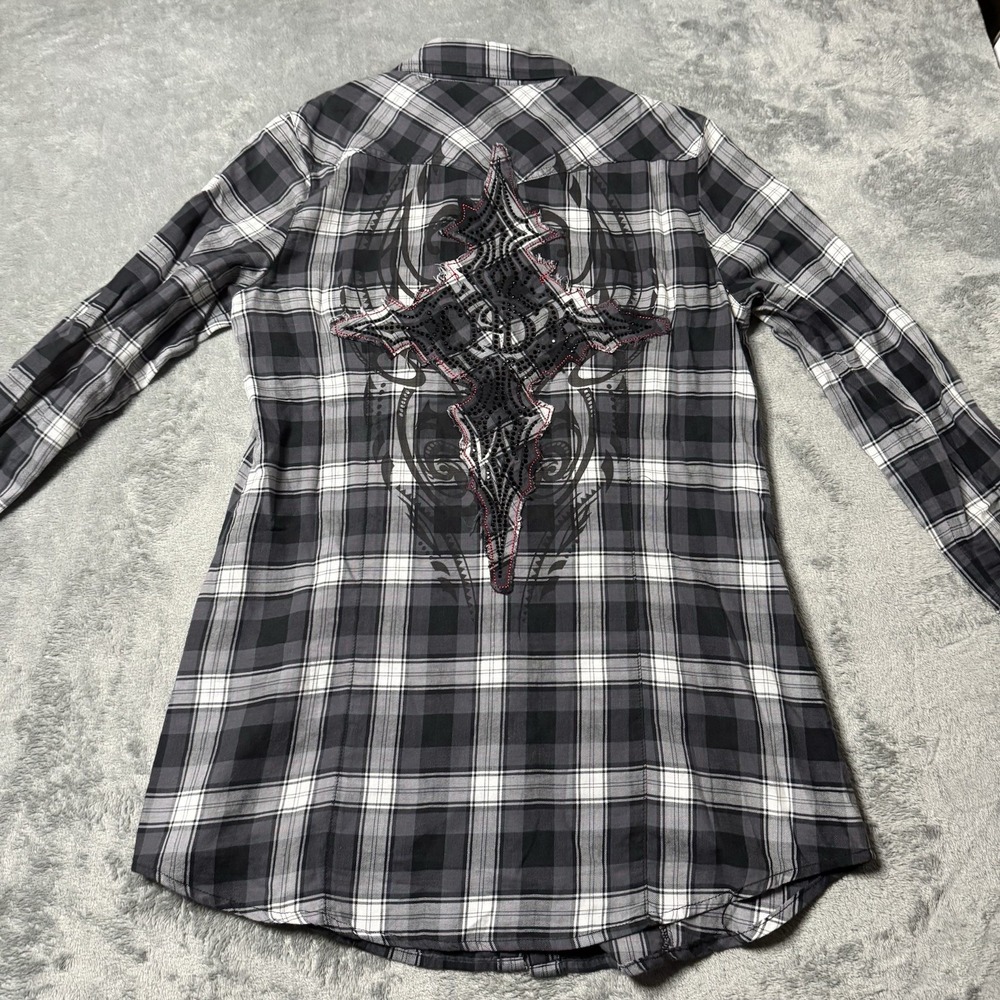 Harley Davidson Rhinestones Plaid Pearl Snap Button Pockets Shirt Women's Size S - Picture 5 of 8